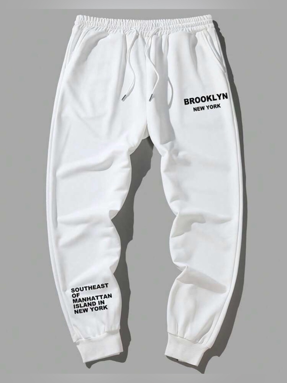 Men’s White Brooklyn Graphic Jogger Pants